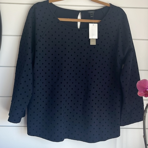 J. Crew Black Swiss Velvet Polka Dot Blouse NEW - Picture 1 of 6
